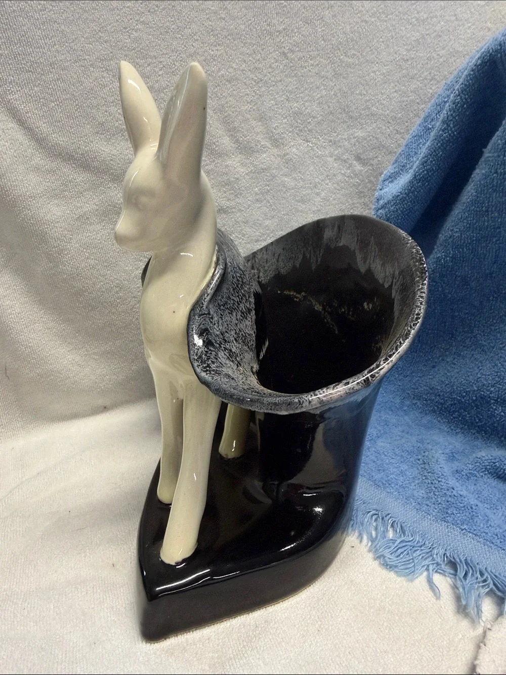 Mid-Century Modern Ceramic Deer Planter Vase - Black & Cream